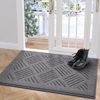 Door Mat Indoor Doormat,Front Back Door Mats Non Slip Entrance Rugs Rubber Backing,Inside Doormats for Entryway Low-Profile, Absorbent Resist Dirt Floor Mats Washable,20"x32"Grey