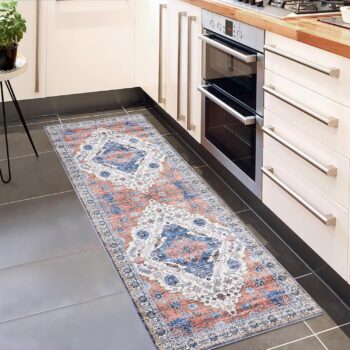 Hallways Kitchen Runner Rug 2x6 - Non Slip, Washable, Grey, Long Rugs with Rubber Backing, Soft Abstract Carpet for Hallways, Kitchen, Bedroom, Bathroom, Entryway.Orange