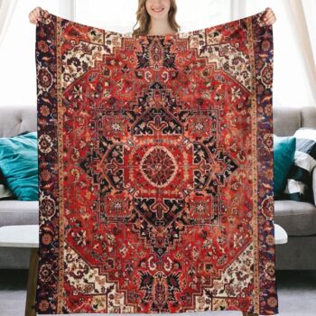 Antique Vintage Persian Carpet Flannel Fleece Throw Blankets 50"X40" Lightweight Fluffy Winter Fall Blanket Cozy Soft Fuzzy Plush Home Decor for Couch Bed Sofa Bedroom Living Room Travel