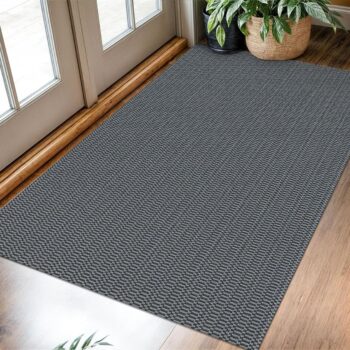 Washable Entryway Rug 3x5 Ft Area Rugs Cotton Rubber Backed Throw Rugs Indoor Door Mat Kitchen Rugs Braided Floor Carpet for Front Entrance Kitchen Living Room, Grey/Charcoal Grey