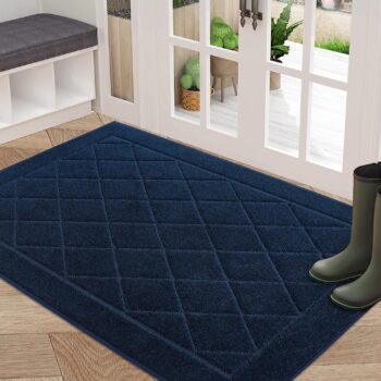 Dirt Trapper Door Mat 32" x 48", Doormat Non-Slip Entryway Rugs Washable, Dog Door Mat Stain Resistant and Absorbent Welcome Floor Mat for Front Back Door, Muddy Wet Shoes & Paws, Navy Blue