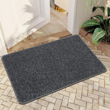 Front Door Mat Entrance, Non-Slip Absorbent Waterproof Welcome Doormat with TPR Backing, Dirt Trapping Entrance Inside Floor Mats for Entryway Washable Low-Profile, 29.5" x 17", Dark Grey