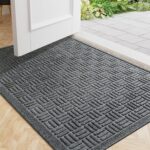 Front Door Mat Indoor Outdoor Entrance, Dirt Trapping Waterproof All-Season, All-Weather Doormat, Non-Slip Durable Natural Rubber Low Profile Easy Clean Patio Entrance Mat, 29.5" x 17", Grey