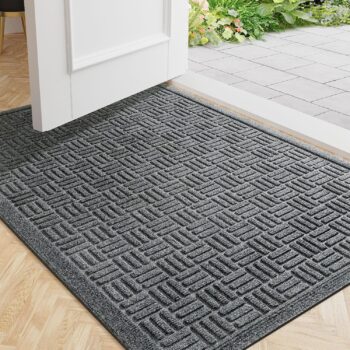 Front Door Mat Indoor Outdoor Entrance, Dirt Trapping Waterproof All-Season, All-Weather Doormat, Non-Slip Durable Natural Rubber Low Profile Easy Clean Patio Entrance Mat, 29.5" x 17", Grey